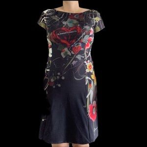 ✾ Not so Vintage Red/pattern/black/floral dress